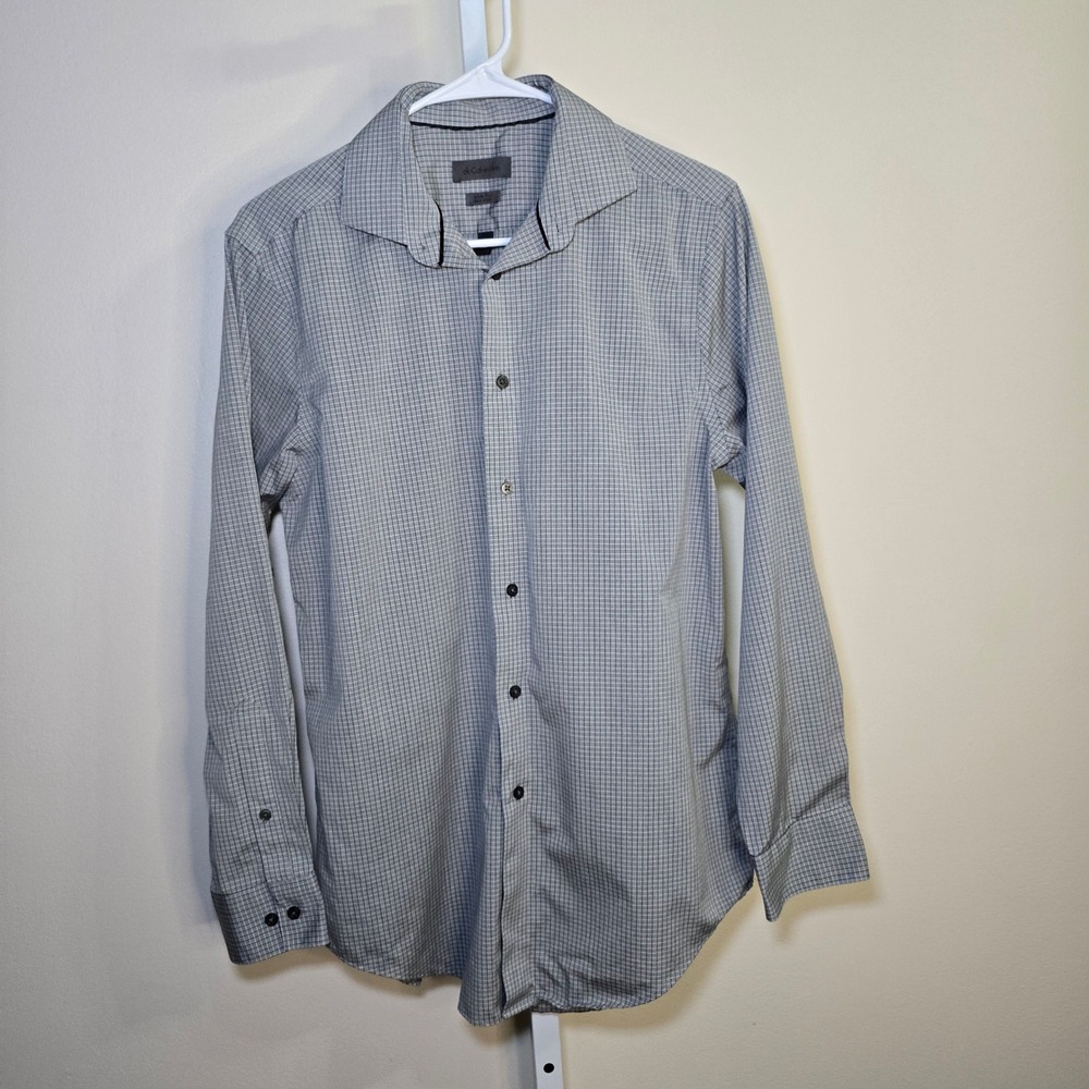 CK Calvin Klein Slim Fit Dress Shirt Two-Ply Checkered Gray 15‎ 1/2